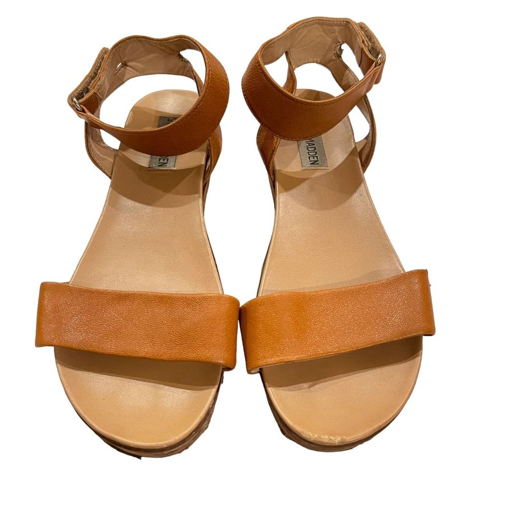 Steve Madden Gaiya Leather Brown Wedge Platform Sandals  Size 7.5M